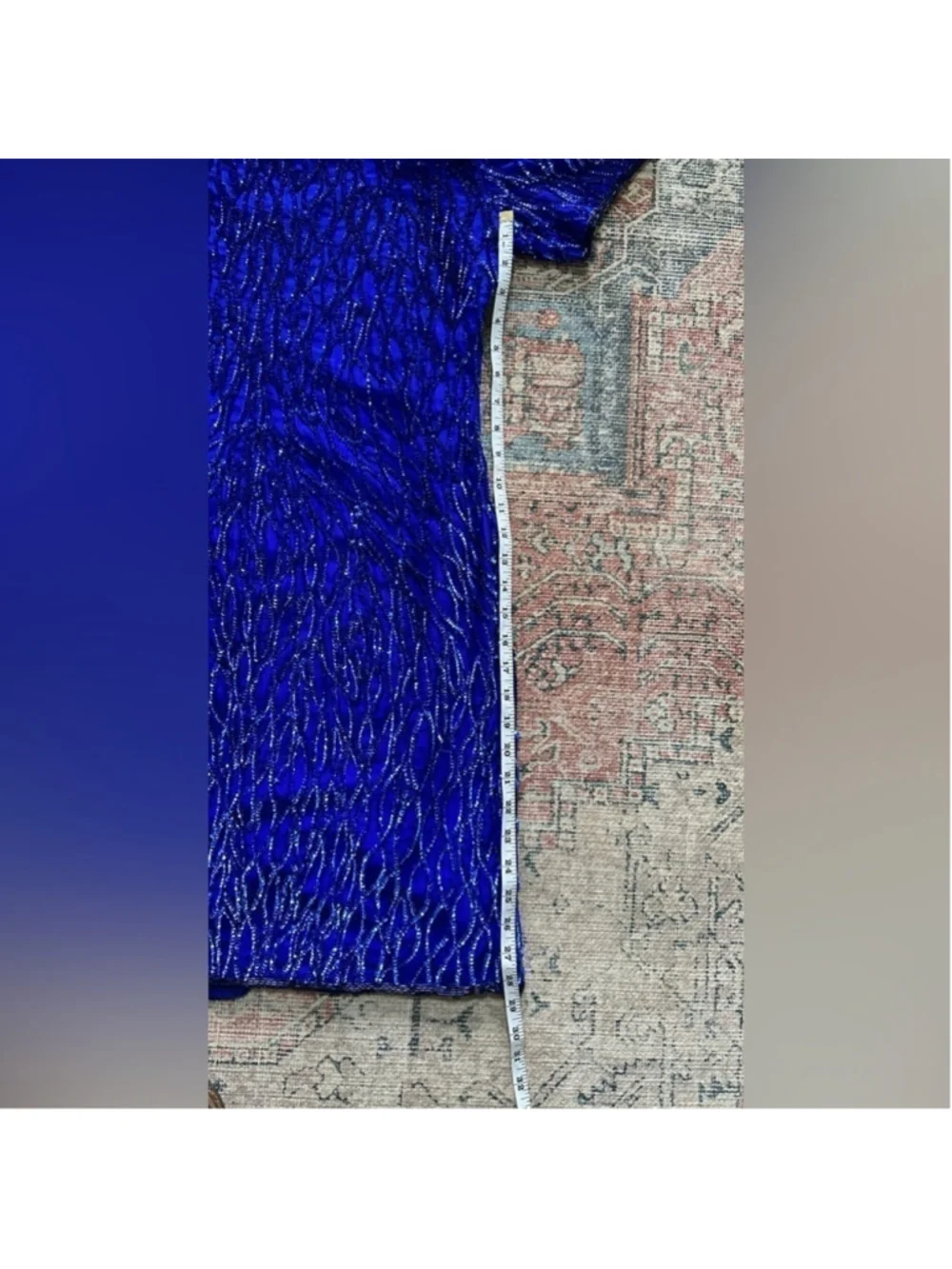 Lawrence Kogar Women's Blue Print Short Sleeve Silk Beaded Mini Dress - Picture 6 of 12